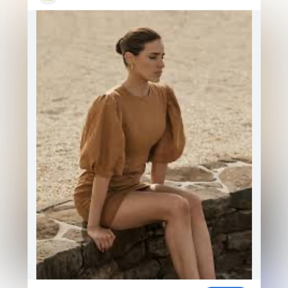 Dissh 100% Linen burnt orange puff sleeve mini dress US 2